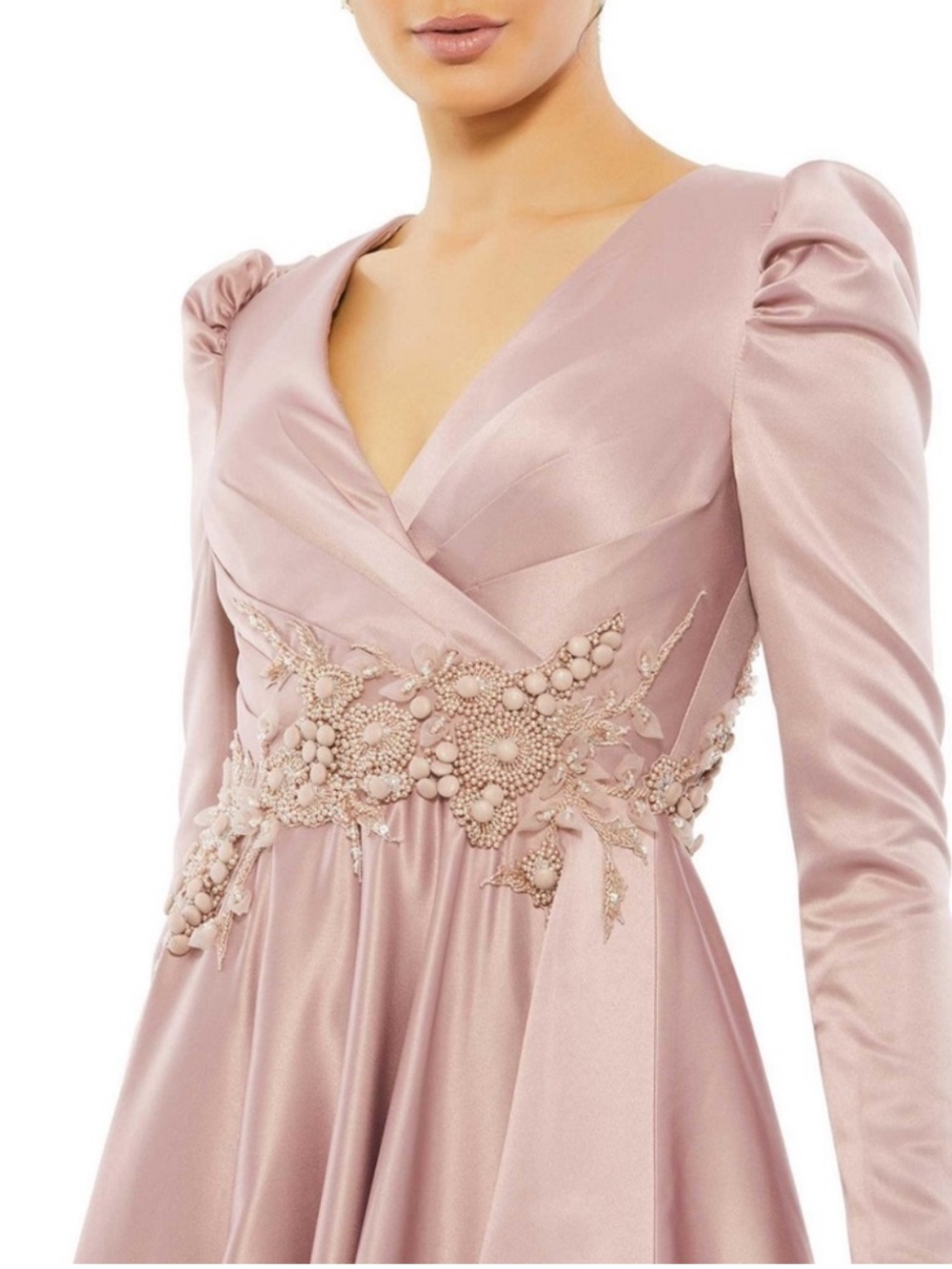 Mac Duggal Gown Dress Dusty Rose Long Sleeve Embellished Waist Evening Size 16 - Picture 5 of 15